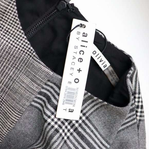 NWT Alice + Olivia Coley Plaid Dress Contrast Print Short Sleeve Black White 10 - Picture 6 of 9